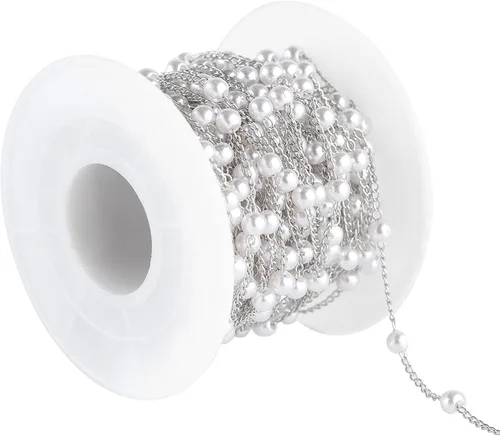 Vista 7 de UMAOKANG Cadena de Eslabones de Perlas de Imitación de 32.8 Pies Rollo de Cadena de Cuentas Cadena de Collar de Cobre a Granel con Carrete