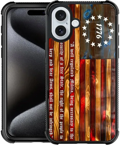 Vista 226 de Funda compatible con iPhone 8, a prueba de golpes, antiarañazos, bandera de ciervos de cola blanca de grano de madera estadounidense