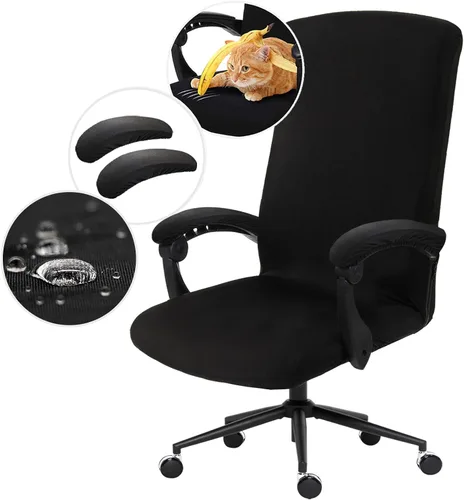 Vista 44 de Fundas elásticas resistentes al agua para sillas de computadora - Protectores lavables para respaldo giratorio y asiento para mascotas - Negro