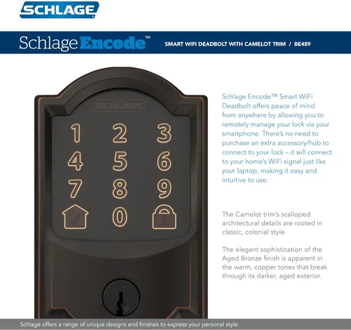 Vista 2 de Cerradura de seguridad táctil Schlage Camelot, BE375 CAM 716