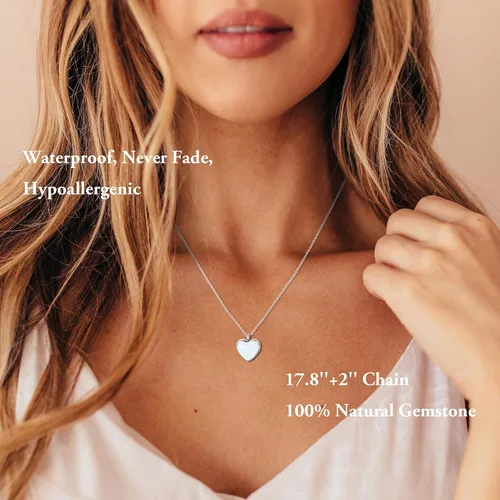 Vista 2 de SmileBelle Moonstone Necklace Heart Necklace for Women New Beginning Gifts for Her, Natural Stone Pendant Necklace for Teens, White Necklace as Cute