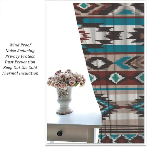 Vista 196 de Cortinas con patrón geométrico tribal, estilo suroeste, azteca, rústico, occidental, nativo americano, opacas, con bolsillo para barra, decoración