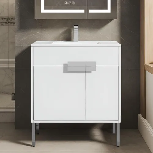 Vista 11 de Blossom Mueble de baño con fregadero de cerámica, roble clásico, 24 Classic Oak