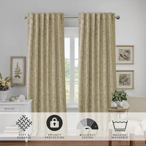 Vista 9 de Elrene Home Fashions Cenefa Opaca Jacquard Scroll Mia, 52" x 19" (1 Cenefa), Dorado