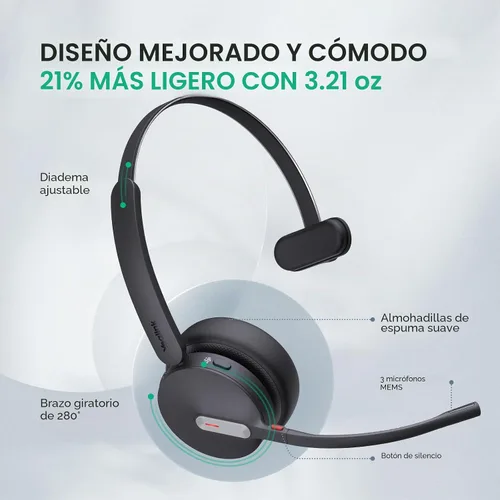 Vista 7 de Yealink BH70 Mono Bluetooth Teams Headset with AI Mic for Work from Home PC Negro (Equipos)