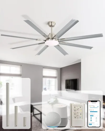 Vista 9 de Sofucor - Ventilador de techo inteligente de 84 pulgadas con luz, ventilador de techo negro para exteriores con 8 aspas de aluminio, funciona