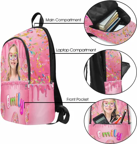 Vista 4 de MyPupSocks Mochila escolar personalizada para niños y niñas, mochila escolar personalizada para hija, hijo, amigos, Mochila17, Personalizado