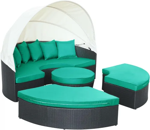 Vista 4 de LexMod sillón circular de mimbre para patio con dosel, marrón café., Espresso Moka