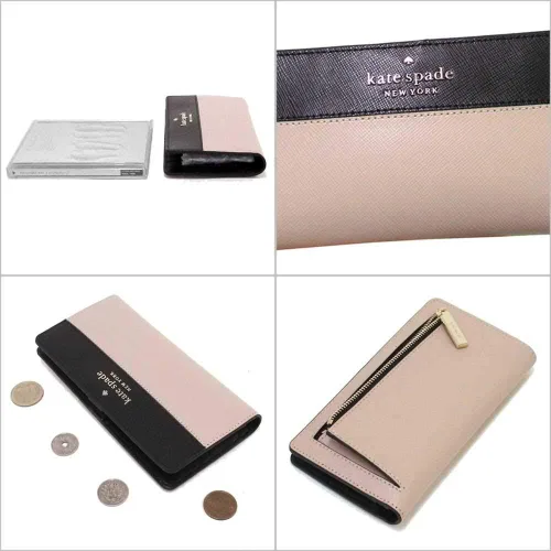 Vista 2 de Kate Spade New York Staci Colorblock Large Slim Bifold Wallet, Bloque de color beige cálido, Moderno