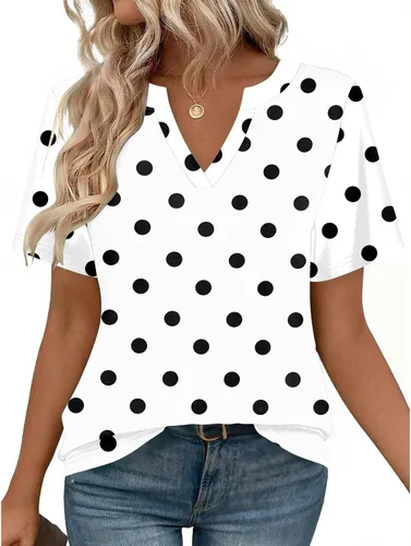 Vista 25 de Zeagoo Camisetas de manga corta con cuello en V para mujer, bonitas, elegantes, casuales, para negocios, trabajo, blusa