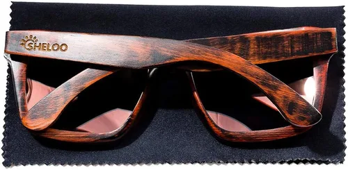 Vista 5 de SHELOO Gafas de sol polarizadas de madera de bambú para hombres y mujeres, estilo retro, 100% UV400