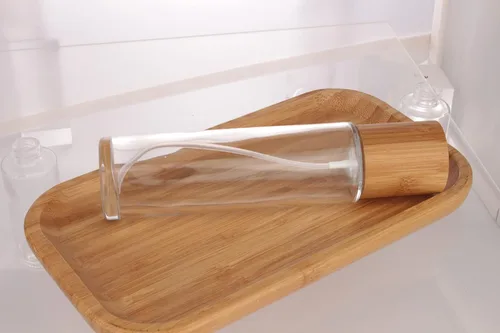 Vista 5 de COSIDEA Botella de spray de vidrio transparente con tapa de bambú vacía de 4 oz/4.1 fl oz con cabezal de despenser de niebla fina para recipientes