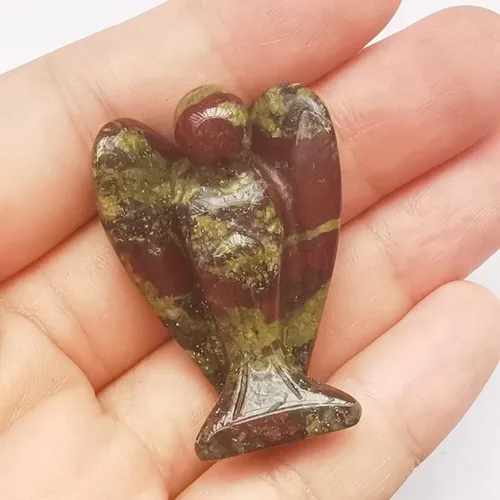 Vista 6 de Estatua de ángel guardián de oración de cristal curativo de labradorita negra natural, 1.5 pulgadas, tallado en bolsillo, figuras de piedra de palma