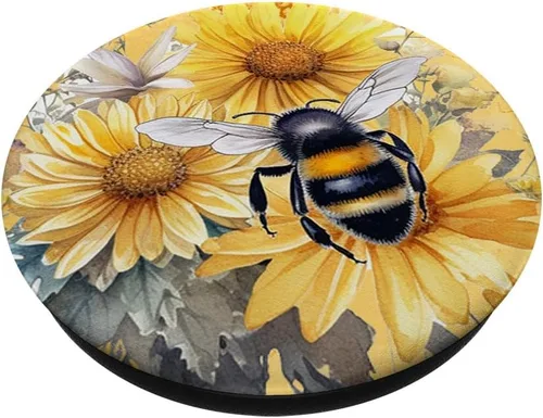 Vista 2 de Abeja de girasol abeja abeja miel abeja insecto abejorros amantes PopSockets estándar PopGrip