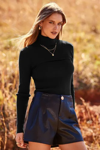 Vista 5 de PRETTYGARDEN - Suéter de punto de cuello alto para mujer, manga larga, suave, ajuste clásico