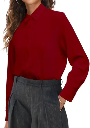 Vista 4 de Magritta Camisas de trabajo para mujer, blusas de oficina de manga larga con botones y cuello