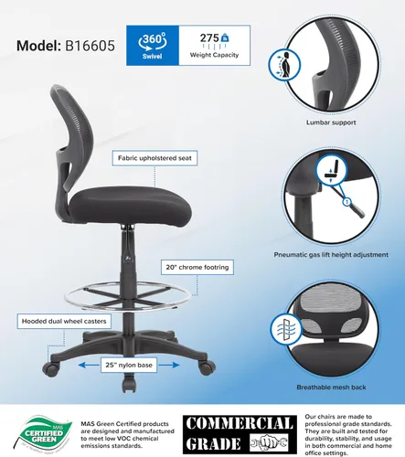 Vista 11 de Boss Office Products Taburete de malla de grado comercial, negro
