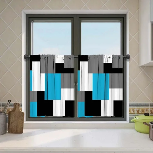 Vista 9 de MCALK Cortinas opacas azules para cocina, cenefas para ventanas, arte abstracto moderno para sala de estar (juego de niveles de 36 pulgadas)