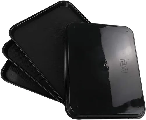 Vista 8 de Teyyvn Bandeja de plástico negra para servir comida rápida, 17.3 x 13.4 in, bandeja rectangular para alimentos