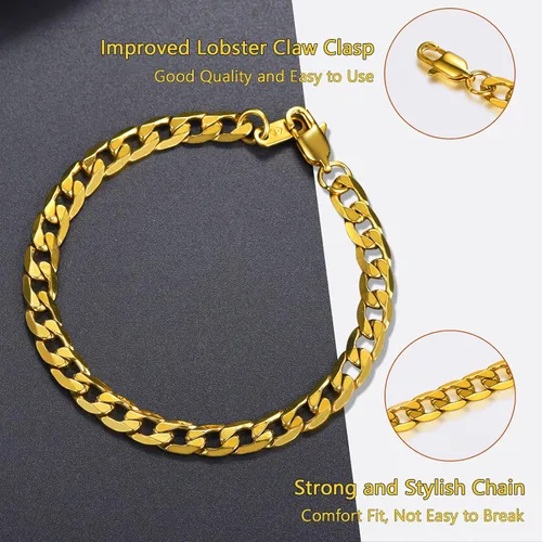 Vista 6 de PROSTEEL Pulsera de eslabones cubanos para hombre, negrooro de 18 quilates, acero inoxidable 316L, joyería de hip hop, ancho 0.236 in0.354 in0.512