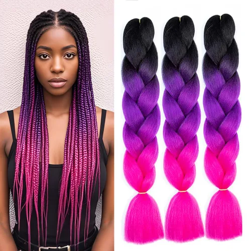 Vista 22 de 6 juegos de extensiones de cabello Kanekalon trenzado y sombreado, pelo de fibra sintética de alta temperatura de 24 pulgadas para trenzas crochet