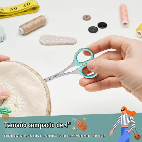 Vista 6 de Beaditive Juego de tijeras de costura y bordado (2 piezas) curvadas y rectas, afiladas, de acero inoxidable Puntas de precisión, mango ergonómico