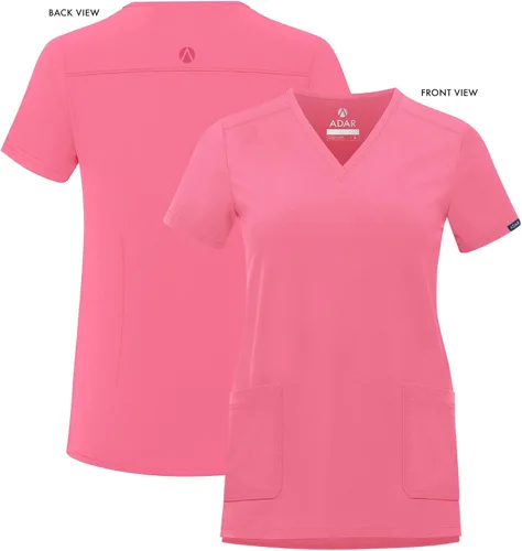 Vista 5 de Adar Addition - Ropa quirúrgica para mujer, moderna camiseta médica con cuello en V Rosa (Azalea Pink)