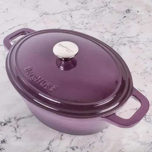 Vista 2 de BergHOFF Olla de hierro fundido Neo con tapa, morado, 8 cuartos de galón.