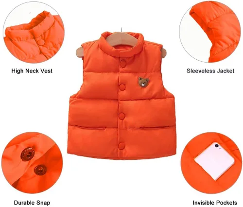 Vista 4 de LANBAOSI Chaleco de invierno lindo de cuello alto para bebés y niñas y niños