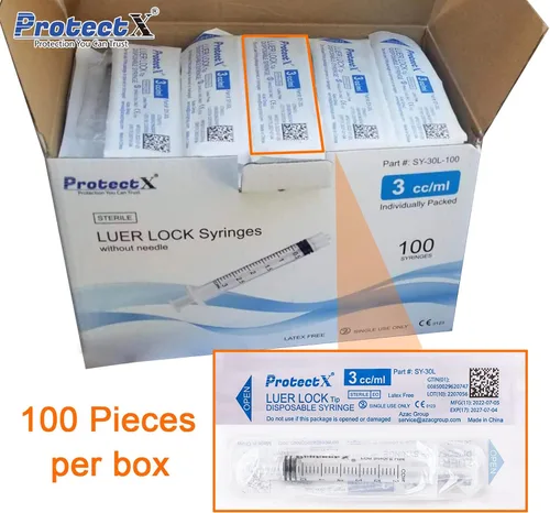 Vista 4 de ProtectX - Jeringa de laboratorio desechable Luer Lock (sin aguja), 100