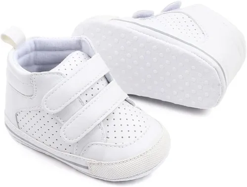 Vista 2 de Sekantrol Zapatos de cuna para recién nacidos, para niños y niñas, suela de goma suave, zapatos para bebés, zapatos deportivos de moda de caña alta