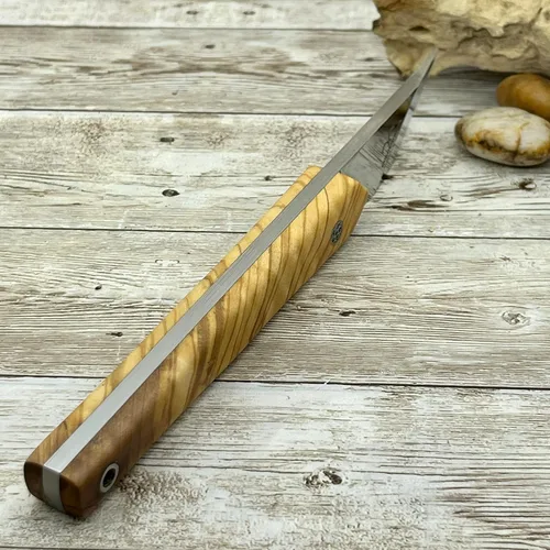 Vista 6 de Cuchillo Kiridashi, cuchillo japonés para tallar madera N690 de 1/8 de pulgada, hoja de acero N690, mango de madera de nogal o olivo con funda
