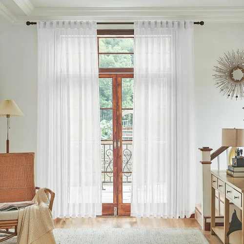 Vista 13 de 2 paneles de cortinas de lino transparente natural de 45 pulgadas, color beige para ventanas pequeñas, bolsillo con pestaña trasera, cortinas cortas