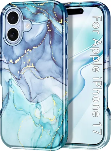 Vista 8 de Btscase Funda compatible con iPhone 17 de 6.3 pulgadas 2025, patrón de mármol 3 en 1, resistente a prueba de golpes, cuerpo completo, policarbonato
