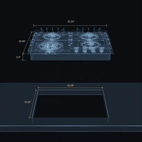Vista 7 de Empava Placa de cocina de gas empotrada de 24 pulgadas con 4 quemadores SABAF sellados, superficie de vidrio templado, convertible a GLP/GN
