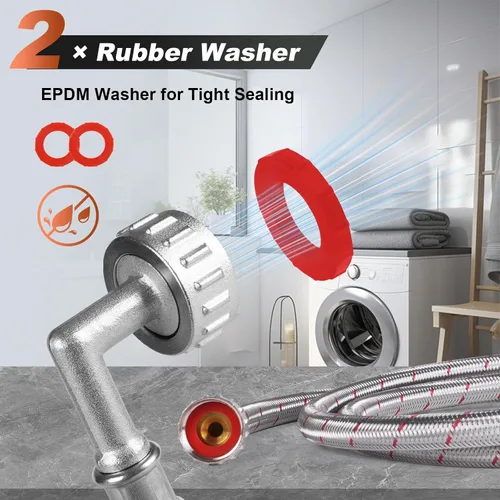 Vista 6 de Mangueras de lavadora - 4 pies - rojo azul Washer Hoses Stainless Steel Braided With Wrench Burst Proof Water Supply Lines Universal Fit to Hot