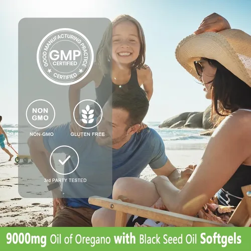 Vista 6 de Aceite de cápsulas blandas de orégano, orégano orgánico con semillas negras para apoyo inmunológico, salud digestiva de temporada, alto contenido