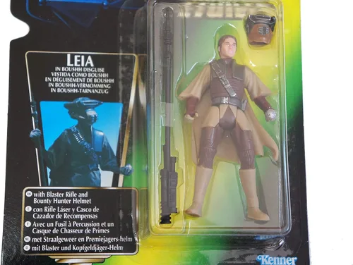 Vista 3 de Kenner Star Wars El poder de la fuerza princesa Leia en Boushh disfraz con tarjeta verde Holo