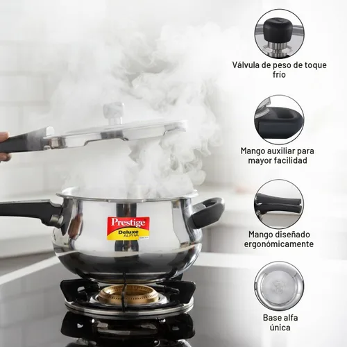 Vista 7 de Prestige Deluxe Alpha Svachh - Olla a presión de acero inoxidable con base Alpha y tapa profunda para control de derrames, (4.0 L Junior Handi)