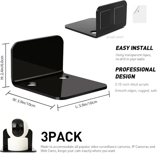 Vista 2 de OAPRIRE Juego de 3 estantes de pared flotantes de acrílico, sin taladros, con 10 cintas fuertes, estante adhesivo universal pequeño para cámaras
