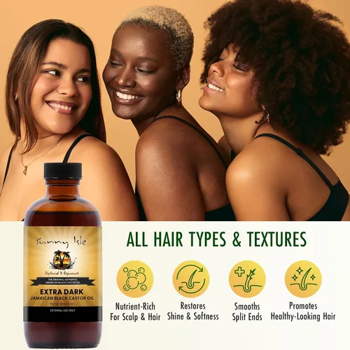 Vista 3 de Aceite de ricino jamaicano Sunny Isle para piel y cuerpo, extra oscuro, bote de 4 onzas Moisturizing, Strengthens, Hair Growth Dry Scalp