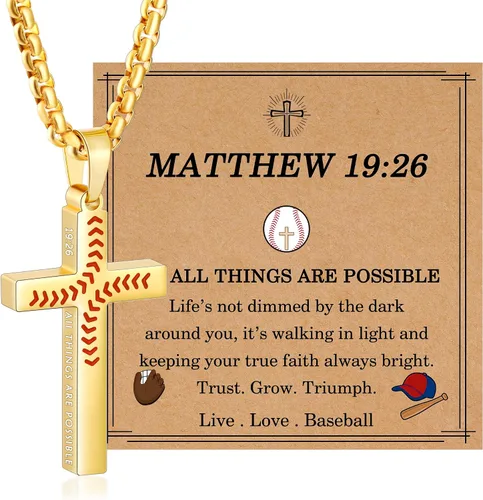 Vista 6 de Regalos de Pascua para niños y adolescentes, collares de cruz de béisbol para niños y hombres, de acero inoxidable que no destiñe, collar