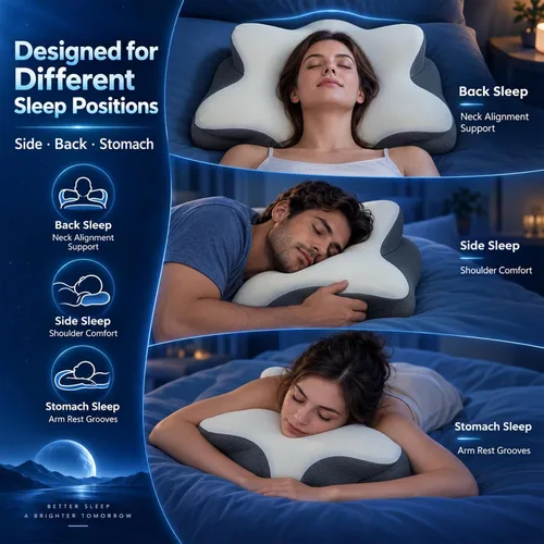 Vista 6 de Almohada cervical para el cuello, almohada de espuma viscoelástica gris & blanco