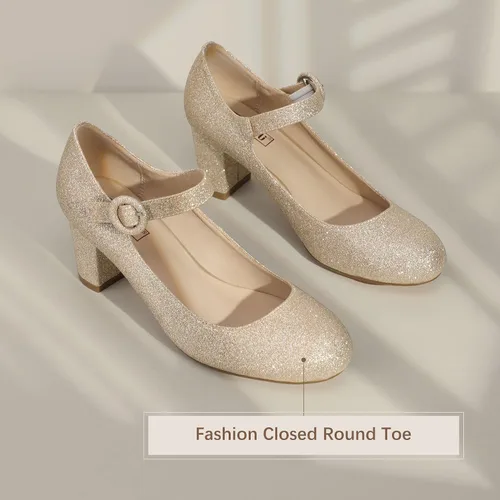 Vista 6 de IDIFU - Vestido de caramelo para mujer, zapatos Mary Jane, tacones de bloque bajo, punta redonda cerrada, oficina, trabajo, iglesia, boda, zapatos