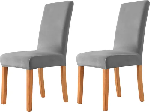 Vista 31 de Velvet Chair Covers Beige Gray, Stretch Dining Room Chair Covers 2 Pack, Super Fit Dining Chairs Slipcovers Spandex Washable Kitchen Parson Chair