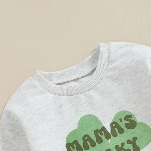 Vista 2 de Xiaodriceee Sudadera de manga larga con estampado de trébol para bebé niño con pantalones largos, ropa de otoño