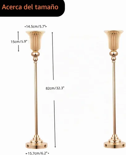 Vista 6 de Jarrones altos dorados versátiles de 32.2 pulgadas de altura para centros de mesa, jarrones de trompeta de metal para centros de mesa de bodas