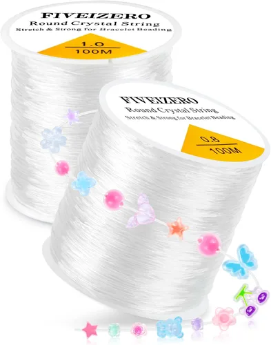 Vista 9 de 6 Rollos FIVEIZERO Cordón Elástico para Pulseras, 0.4mm, 0.5mm, 0.6mm, 0.7mm, 0.8mm, 1mm Hilo Elástico Transparente de Cristal para Pulseras