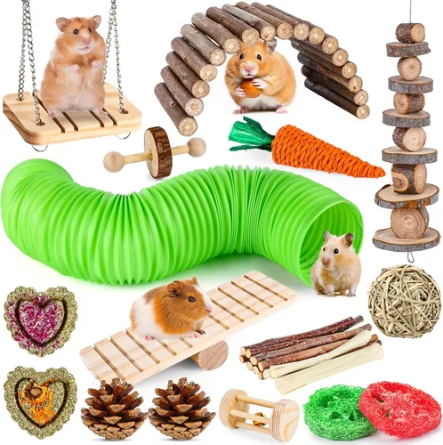 Vista 10 de VESPRO Juguetes de conejo para conejos, juguetes masticables de conejo para dientes, conejito para conejos, cobayas, juguetes para masticar, palitos