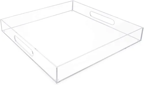 Vista 9 de Isaac Jacobs Bandeja de acrílico transparente para servir (12 x 12) con asas recortadas, a prueba de derrames, organizador apilable, ahorra espacio